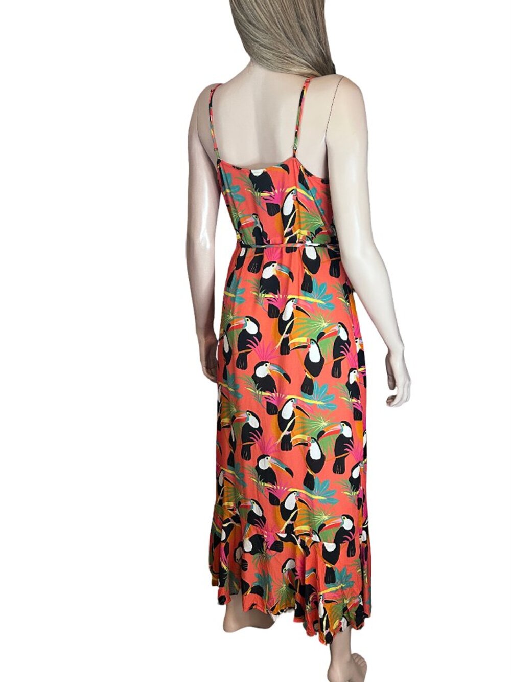 Anthropologie Farm Rio Toucon Wrap Maxi Dress Rayon Flounce Sleeveless - Picture 10 of 15